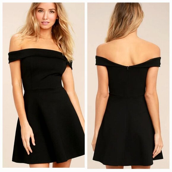 Lulus sz S  Season of Fun Black off shoulder skater dress prom homecoming - Picture 1 of 11